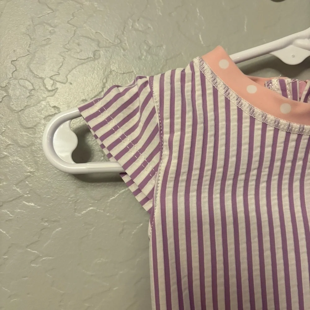 ⭐️Ruffle Butts purple white and pink peplum short sleeve swimsuit 3-6 months